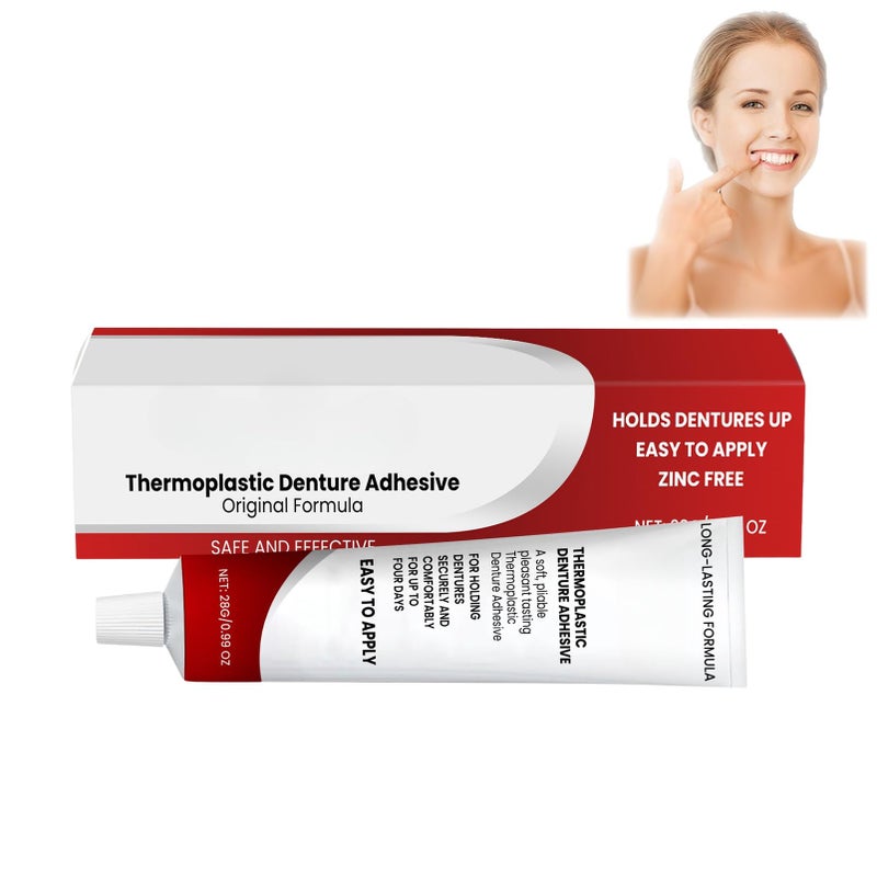 Thermoplastic Denture Adhesive Cream,Comfortable Non-Glue Long Holding Reliner,Convenient Dental Glue for Teeth,Thermoplastic Denture Adhesive for Refitting and Tightening,Comfort and Stability